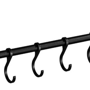 Kitchen Rail with 6 Sliding Hooks, Wall Mount Kitchen Utensil Rack, Pan and Pot Hangers Organization and Storage Holder Set, Aluminum (Black) - Image 1