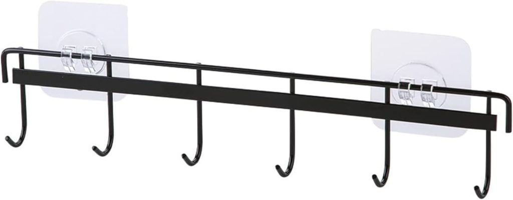 Rack No-Drill Wall-Mount Organizer with Hooks | Space-Saving Tool Holder for Kitchen, Bathroom and Camper | Black