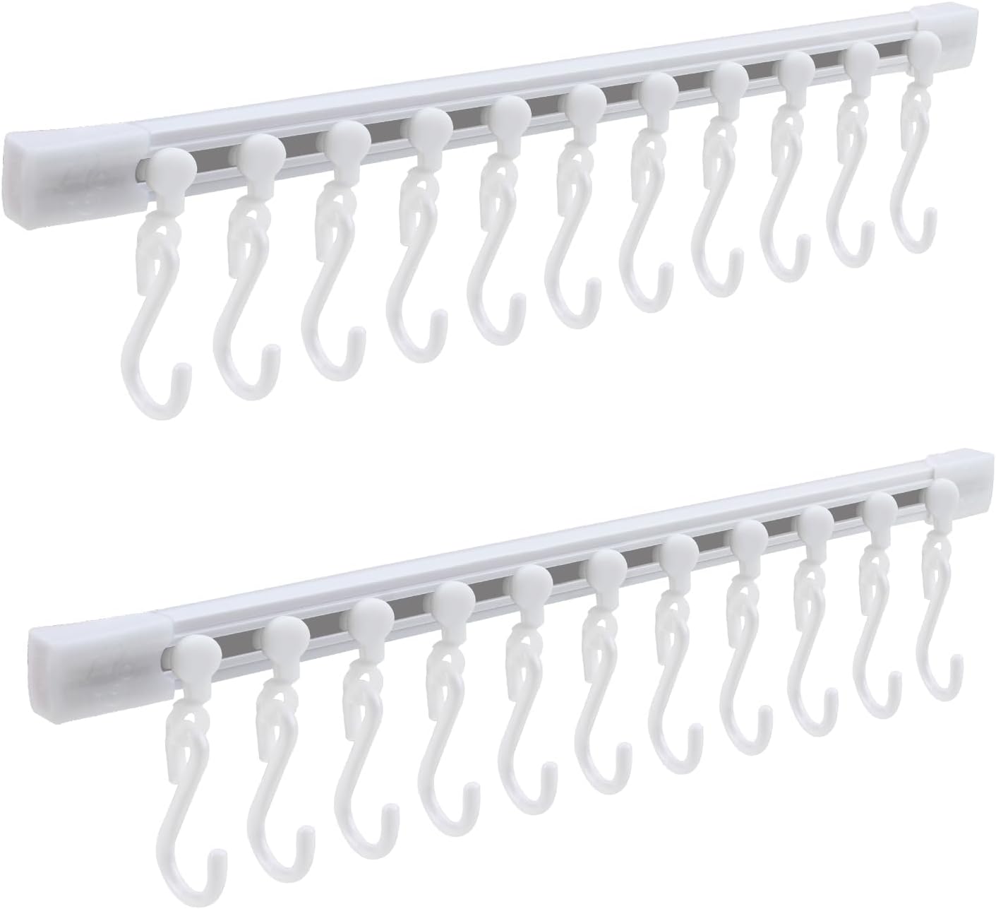 Gourmet Kitchen Rail, Steel Kitchen Utensil Hanging Rail, Wall-Mounted Cookware Organizer with 10 Sliding Hooks, No-Drill Pot Pan Lid Holder for Kitchens & Bathroom Storage, Plastic, White (2pcs) - Image 1