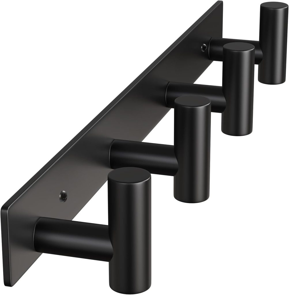 Heavy Duty Hook Clothes Rack Stainless Steel T-Shape Coat Hook, 14.76 Inch Hooks for Hanging, 37.5 cm Wall Hook Ideal for Bathroom,Bedroom (Black,5 Hook)