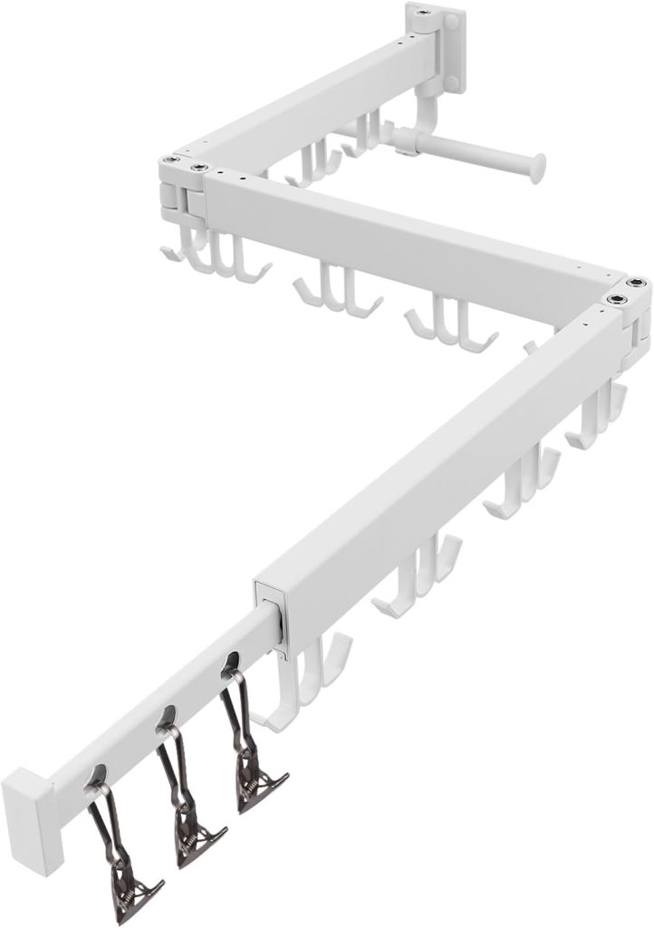 Wall-Mounted Folding Clothes Drying Rack with Swivel Hooks