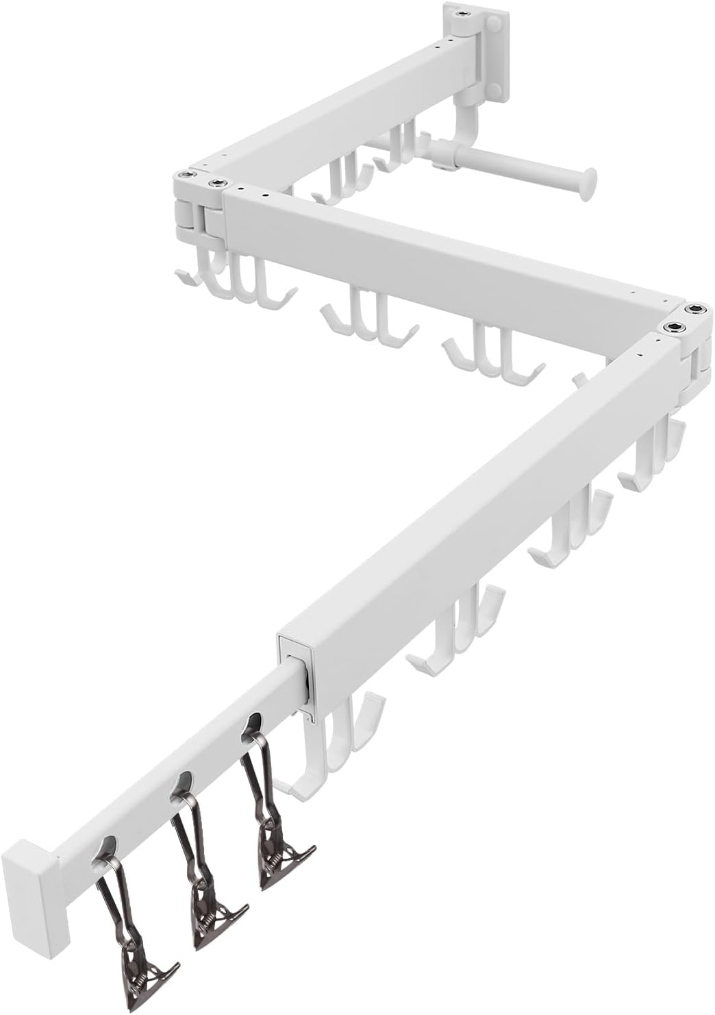 Wall-Mounted Folding Clothes Drying Rack with Swivel Hooks - Image 8