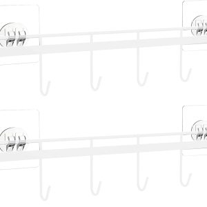 Rack, Self-adhesive Kitchen Utensil Rail Rack with 6 Hooks - Utensil Rack Holder No Drilling Wall Mounted Hanger for Kitchenware Cups Mugs - Image 3
