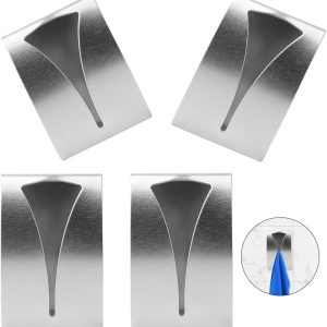 4Pcs Self Adhesive Metal Towel Holders, Stainless Steel Hand Towel Hook Tea Towel Hook Rack for Bathroom Kitchen, Wall Mount Hook Bath Towel Hook Metal Towel Hanger No Drilling Required - Image 2