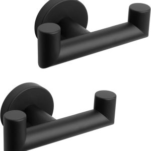 2 Pcs Double Door Hooks,Bathroom Towel Hooks Screw in SUS 304 Stainless Steel Heavy Duty Robe Coat Hooks Wall Mounted for Bedroom or Kitchen(Matte Black) - Image 3