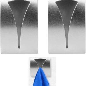 4Pcs Self Adhesive Metal Towel Holders, Stainless Steel Hand Towel Hook Tea Towel Hook Rack for Bathroom Kitchen, Wall Mount Hook Bath Towel Hook Metal Towel Hanger No Drilling Required - Image 1
