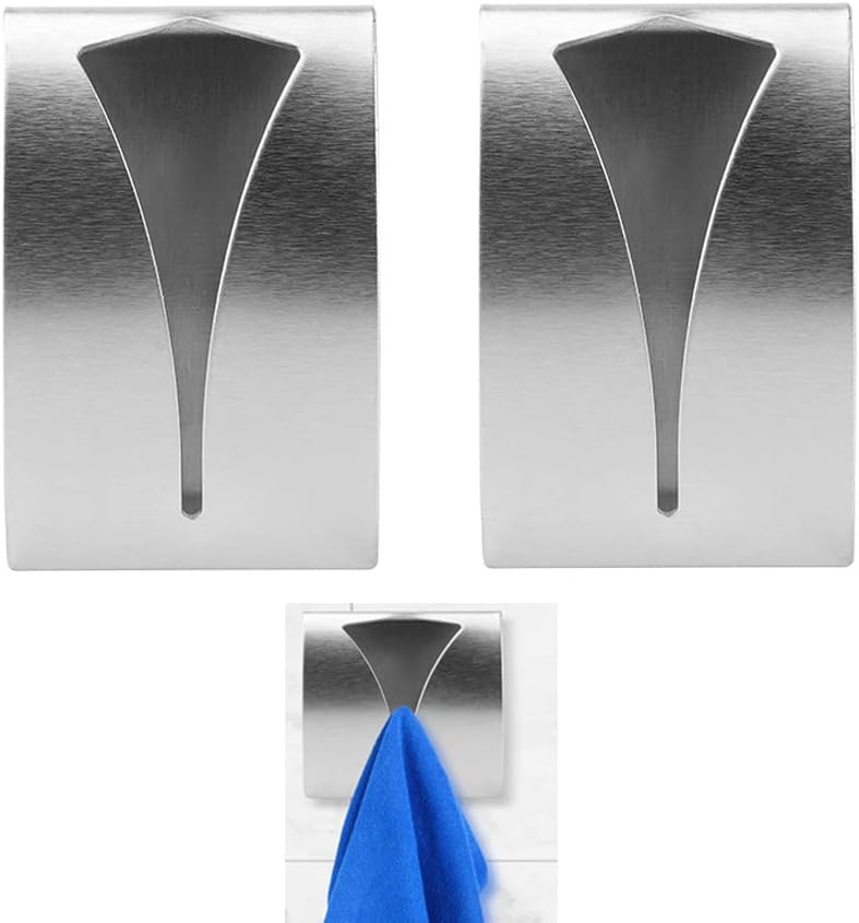 4Pcs Self Adhesive Metal Towel Holders, Stainless Steel Hand Towel Hook Tea Towel Hook Rack for Bathroom Kitchen, Wall Mount Hook Bath Towel Hook Metal Towel Hanger No Drilling Required