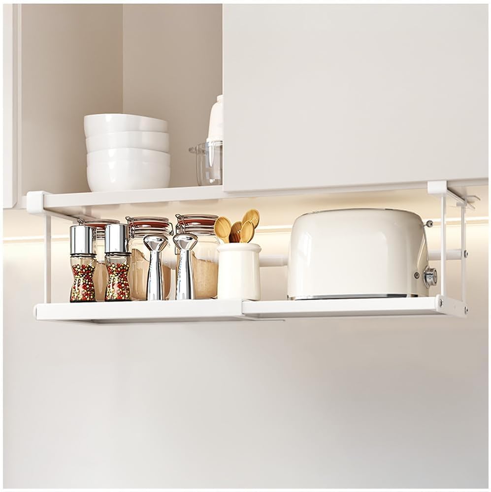 Storage Basket, Shallow Metal Rack for Easy Access, Essential Home Organizer for Bedroom, Bathroom and Closet, Space Saver, White