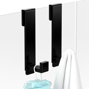 T-Shape Heavy-Duty Stainless Steel Over The Door Shower Hooks - Frameless Glass Shower Door Hooks for Bathroom Towel Holder 19 cm Hook for Robe, Towels, Shower (2-Pack, Black) - Image 4