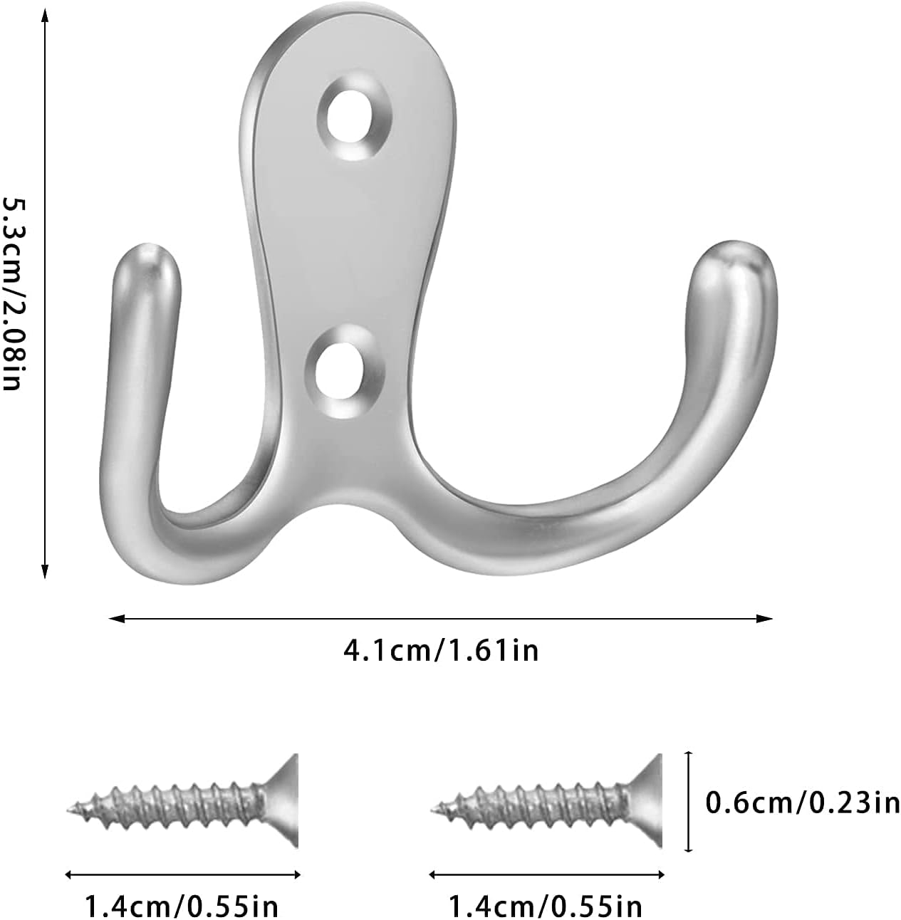 Double Prong Coat Hook Robe Hooks Dual Coat Hooks Wall Mounted Hanging Clothes Metal Door Hooks for Bathroom Bedrooms Hanging Clothes Robe Towel Kitchen (Sliver) - 4PCS - Image 2