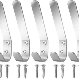 Aluminum Double Hat and Coat Hanger Hooks Coat Dress Robe & Bath Towel Hook for Bathroom Bedroom Kitchen Office Door Hooks with Fixing Screws Pack of 5. - Image 4