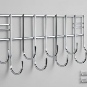 Wall-Mounted Hook Rail Stainless Steel Towel Bar with Hanging Hooks for Bathroom and Kitchen | Utensil Hanger Organizer | Silver (Pack of 1) - Image 1
