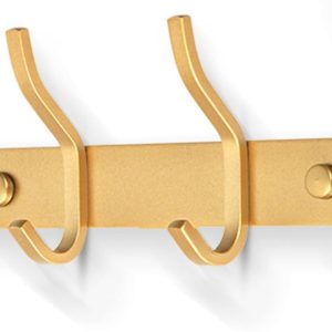 Brass Door Hooks, Towel Hook Stainless Steel Coat Hooks Wall Mounted Screw in Modern Metal Heavy Duty Coat Rack Row of Hooks Hanger Robe Clothes Hat Hook for Bathroom Bedrooms (Gold) - Image 1