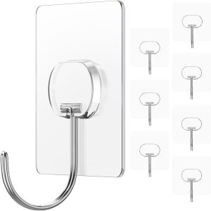Adhesive Wall Hooks 13LB Heavy Duty No Drill Transparent Waterproof Hooks for Bathroom Kitchen Towel Coat 12 Pack - Image 2