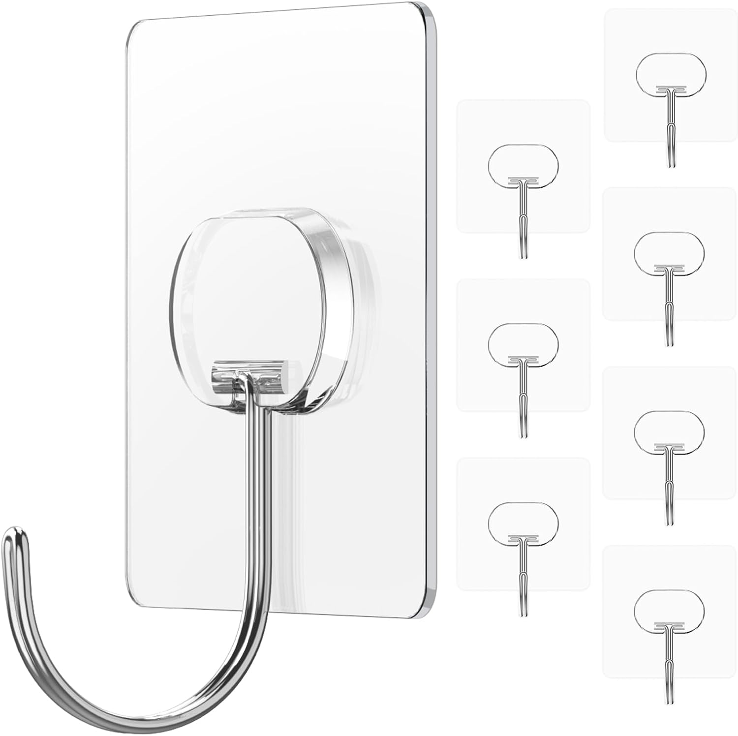 Adhesive Wall Hooks 13LB Heavy Duty No Drill Transparent Waterproof Hooks for Bathroom Kitchen Towel Coat 12 Pack - Image 2