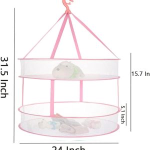Two-Tier Round Pink Hanging Mesh Laundry Drying Net, 61 cm - Image 3
