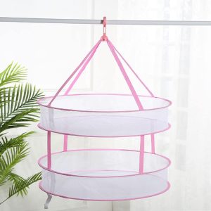 Two-Tier Round Pink Hanging Mesh Laundry Drying Net, 61 cm - Image 5
