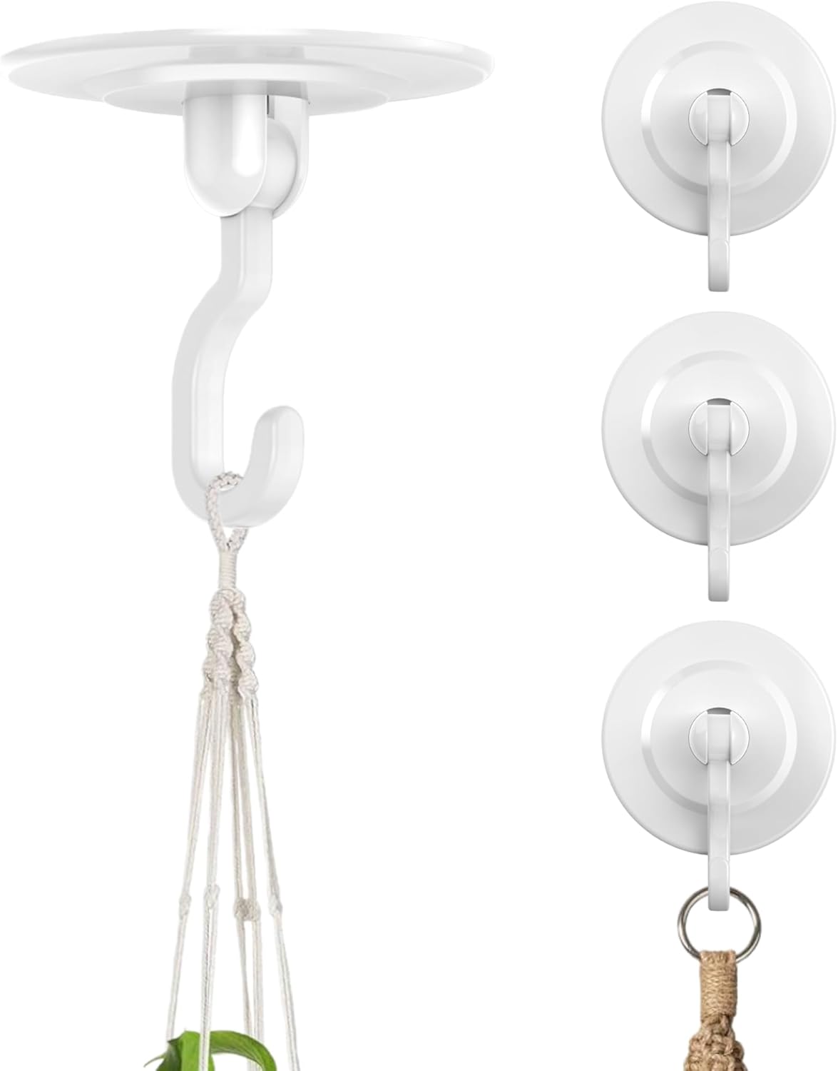 Adhesive Wall & Ceiling Decor Hooks: 4-Pack 3 lbs Heavy Duty No-Drill 360?? Swivel Adjustable for Hanging Home Accents Lights Plants Wind Chimes Compatible with 3M Command Strips - Image 1
