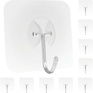 Large Hooks for Hanging Heavy-Duty 44Ib(Max) 10 Packs, Wall Hangers without Nails Self-Adhesive Traceless Clear and Removable, Waterproof and Rustproof Multiple Uses for Bathroom Kitchen Home - Image 7