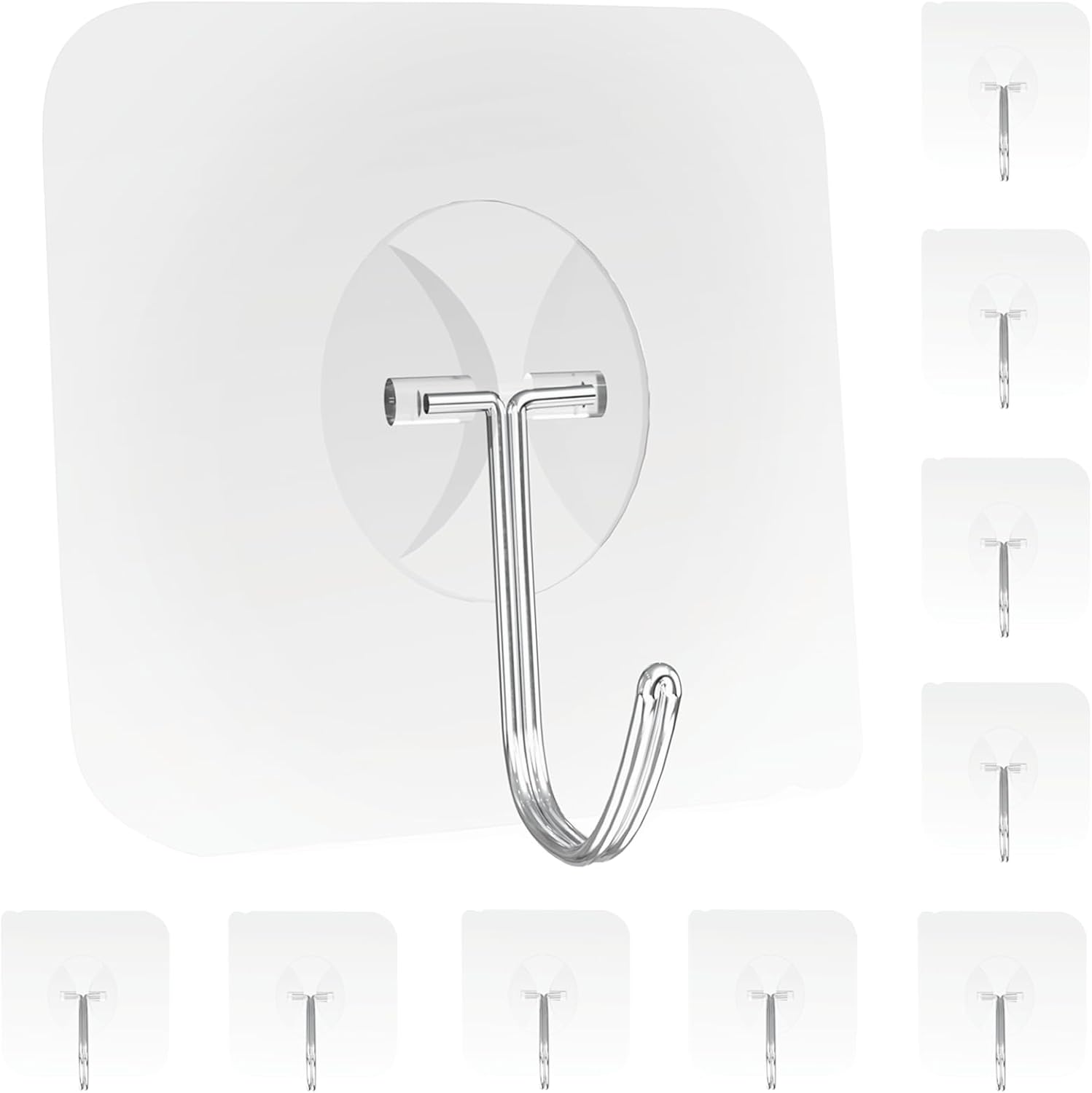 Large Hooks for Hanging Heavy-Duty 44Ib(Max) 10 Packs, Wall Hangers without Nails Self-Adhesive Traceless Clear and Removable, Waterproof and Rustproof Multiple Uses for Bathroom Kitchen Home - Image 7