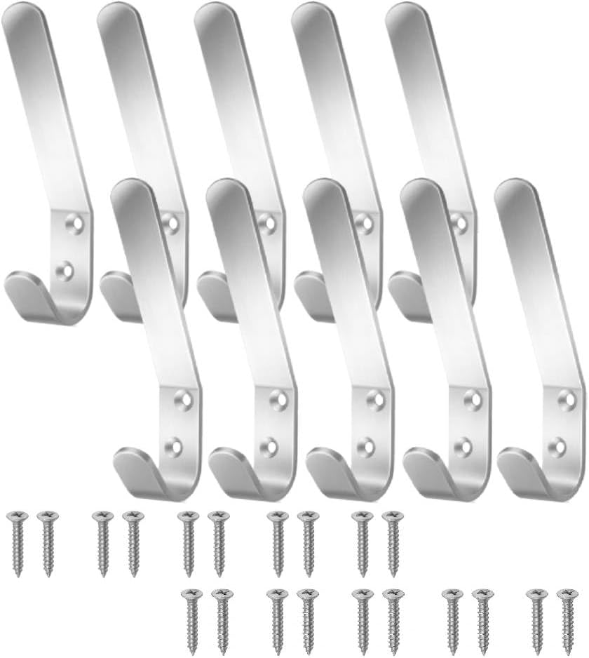 Aluminum Double Hat and Coat Hanger Hooks Coat Dress Robe & Bath Towel Hook for Bathroom Bedroom Kitchen Office Door Hooks with Fixing Screws Pack of 5.