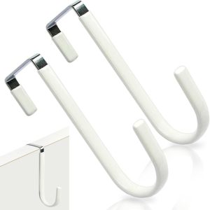 Over Door Hook,2 Pack Over The Door Hooks for Bathroom, Living Room, Kitchen Hanging Clothes, Towels,White Soft Rubber Surface Prevents Scratches Hooks for Hanging - Image 1