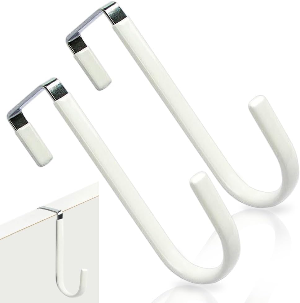Over Door Hook,2 Pack Over The Door Hooks for Bathroom, Living Room, Kitchen Hanging Clothes, Towels,White Soft Rubber Surface Prevents Scratches Hooks for Hanging