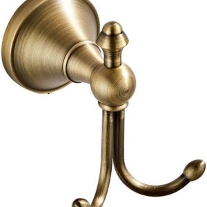 Antique Bath Robe Hook, Solid Brass Double Hooks Towel Rack, Vintage Bathroom Door Clothes Hanger for Bathroom Kitchen Accessories - Image 1