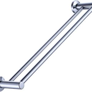 Towel Rails 600mm/ 24 inch Chrome Screw Wall Mounted Dual Rod Towel Shelf Bar or Rack Round in Bathroom or Kitchen - Image 1