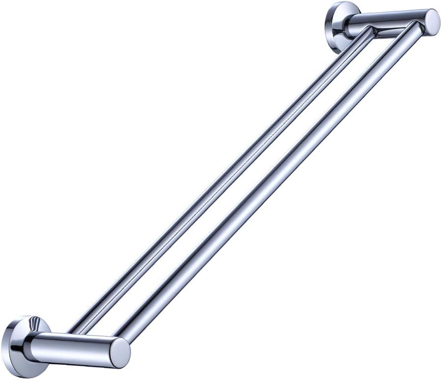Towel Rails 600mm/ 24 inch Chrome Screw Wall Mounted Dual Rod Towel Shelf Bar or Rack Round in Bathroom or Kitchen