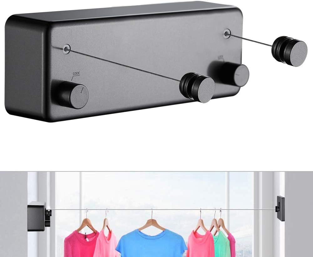 Dual-Line Wall-Mounted Retractable Clothesline, 4.2 m