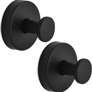 Suction Cup Hooks for Shower, Towel Hooks for Bathroom, Kitchen, Glass Door, Mirror, Tile, ?C Loofah, Towel, Bath Robe Hooks for Hanging up to 15 lbs, Brushed Black (2 Pack) - Image 1