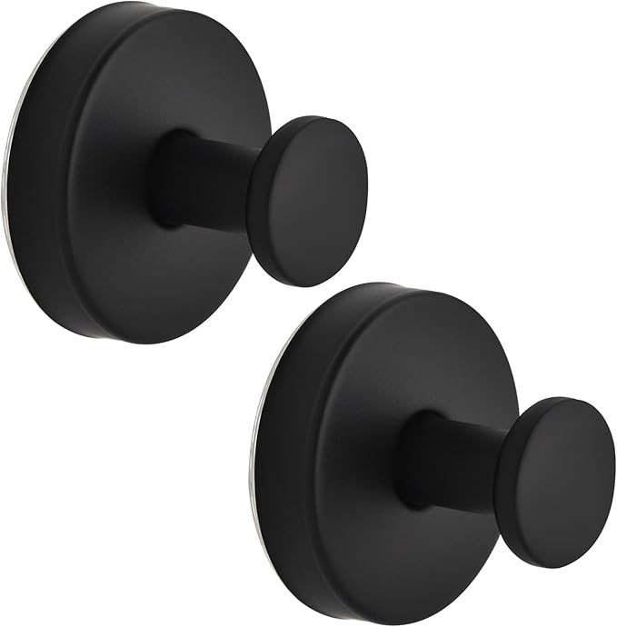 Suction Cup Hooks for Shower, Towel Hooks for Bathroom, Kitchen, Glass Door, Mirror, Tile, ?C Loofah, Towel, Bath Robe Hooks for Hanging up to 15 lbs, Brushed Black (2 Pack)
