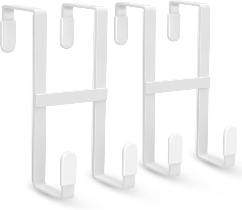 2 Packs Over The Door Hooks, Double Sided Door Hanger Hook - Heavy Duty No Drill Wall Hooks for Hanging Coats, Towels, Bags, Kitchen Closet Fits Most Doors Up to 1-7/8" Thickness (5.12" L, White)