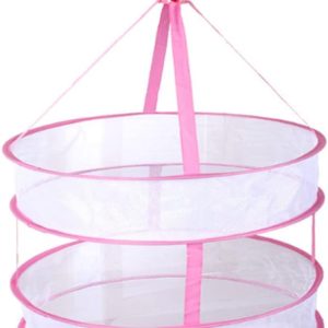 Two-Tier Round Pink Hanging Mesh Laundry Drying Net, 61 cm - Image 1