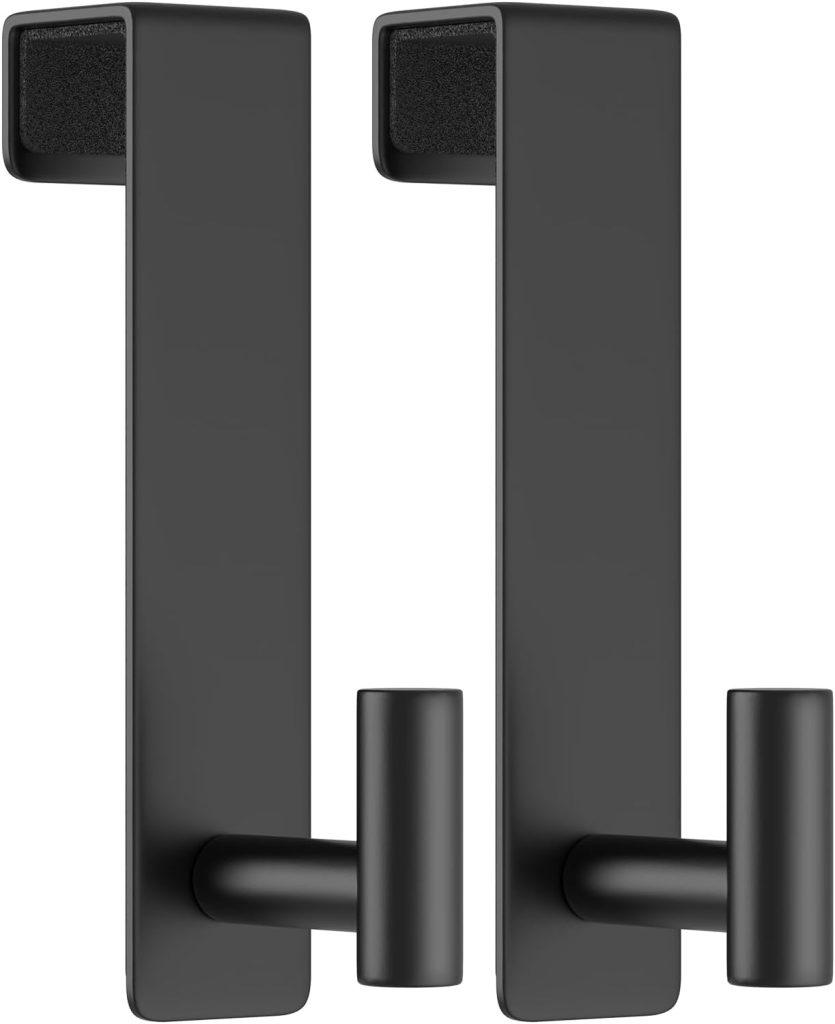 T-Shape Heavy-Duty Stainless Steel Over The Door Shower Hooks - Frameless Glass Shower Door Hooks for Bathroom Towel Holder 19 cm Hook for Robe, Towels, Shower (2-Pack, Black)