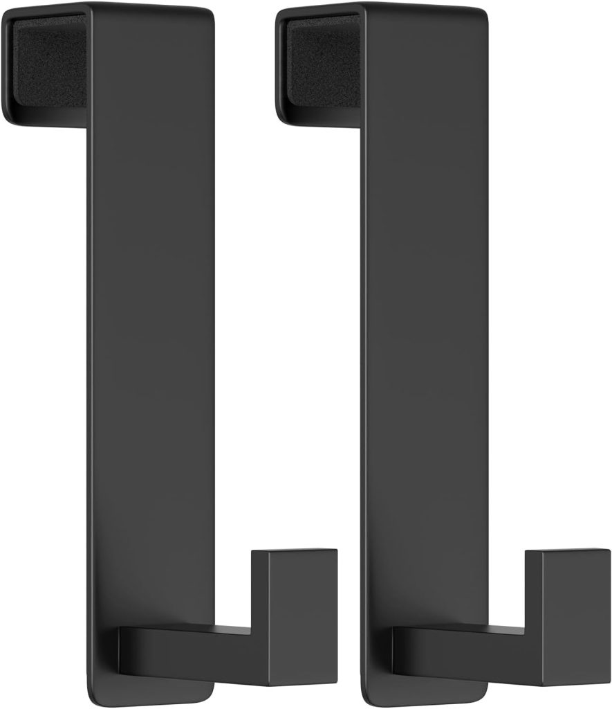 T-Shape Heavy-Duty Stainless Steel Over The Door Shower Hooks - Frameless Glass Shower Door Hooks for Bathroom Towel Holder 19 cm Hook for Robe, Towels, Shower (2-Pack, Black)