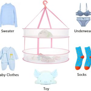 Two-Tier Round Pink Hanging Mesh Laundry Drying Net, 61 cm - Image 4