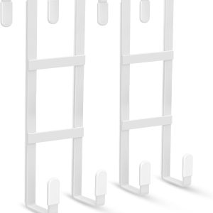 2 Packs Over The Door Hooks, Double Sided Door Hanger Hook - Heavy Duty No Drill Wall Hooks for Hanging Coats, Towels, Bags, Kitchen Closet Fits Most Doors Up to 1-7/8" Thickness (5.12" L, White) - Image 2