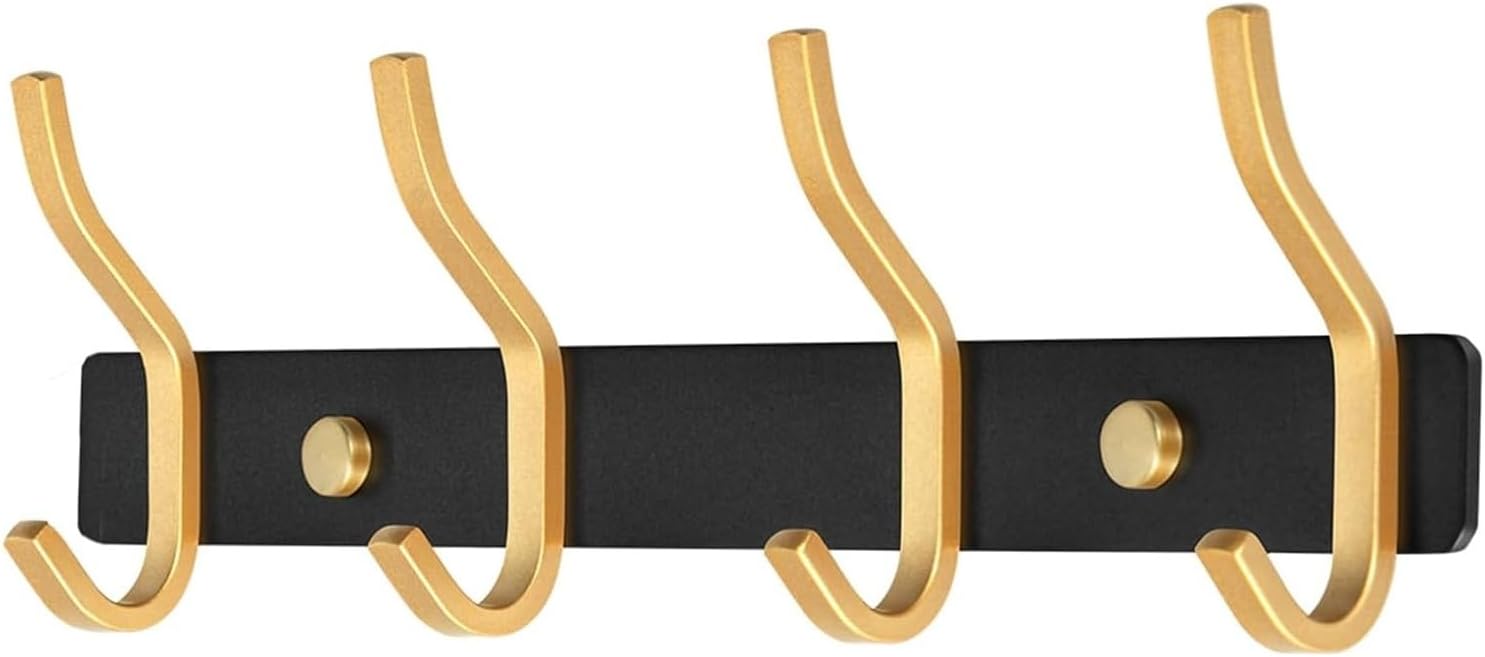 Brass Door Hooks, Towel Hook Stainless Steel Coat Hooks Wall Mounted Screw in Modern Metal Heavy Duty Coat Rack Row of Hooks Hanger Robe Clothes Hat Hook for Bathroom Bedrooms (Gold) - Image 2