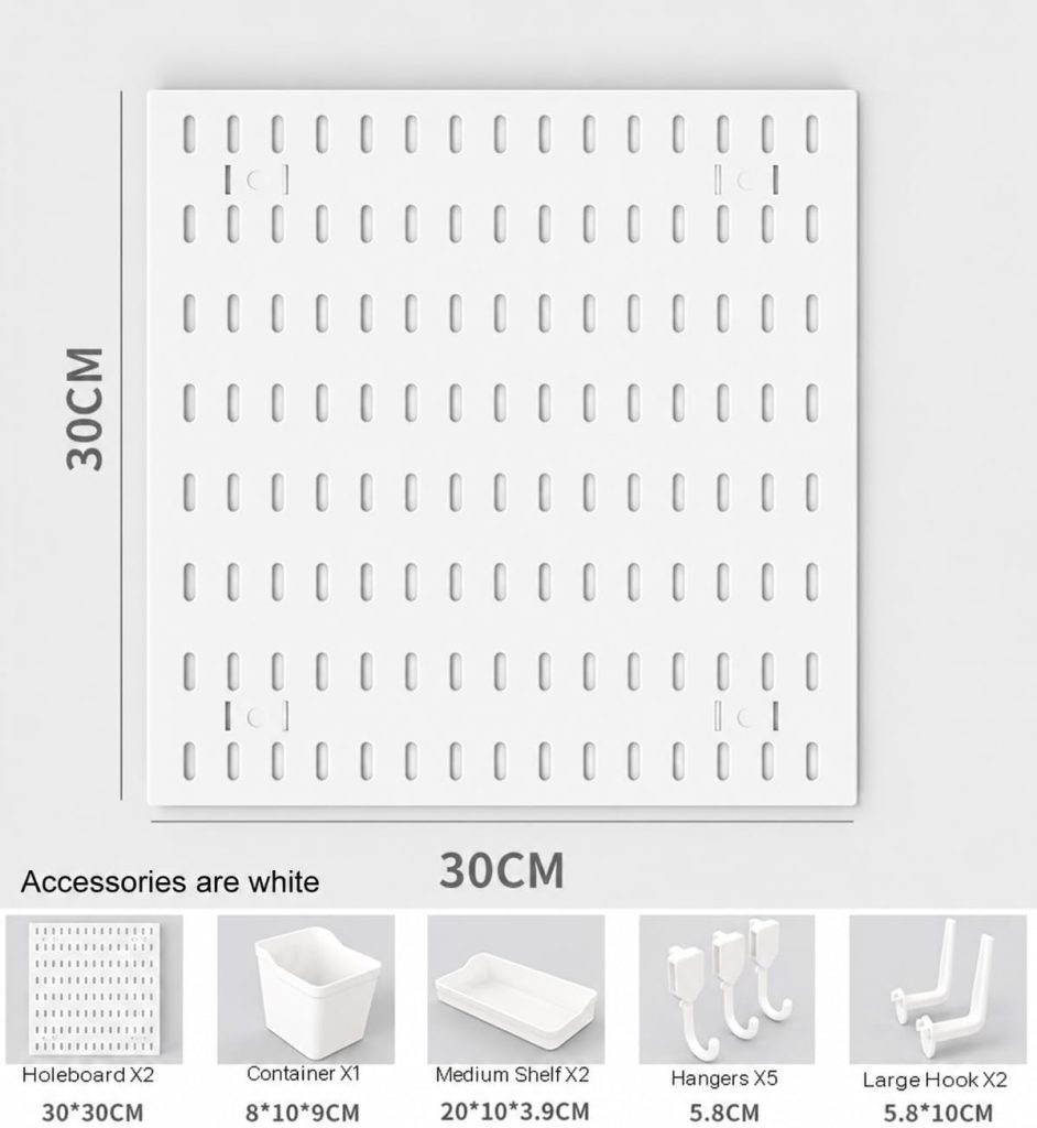 Modular Pegboard Wall Organizer Kit - 2 Pegboards, 10 Accessories, No Drill Installation, Space-Saving Storage & Display for Kitchen, Office