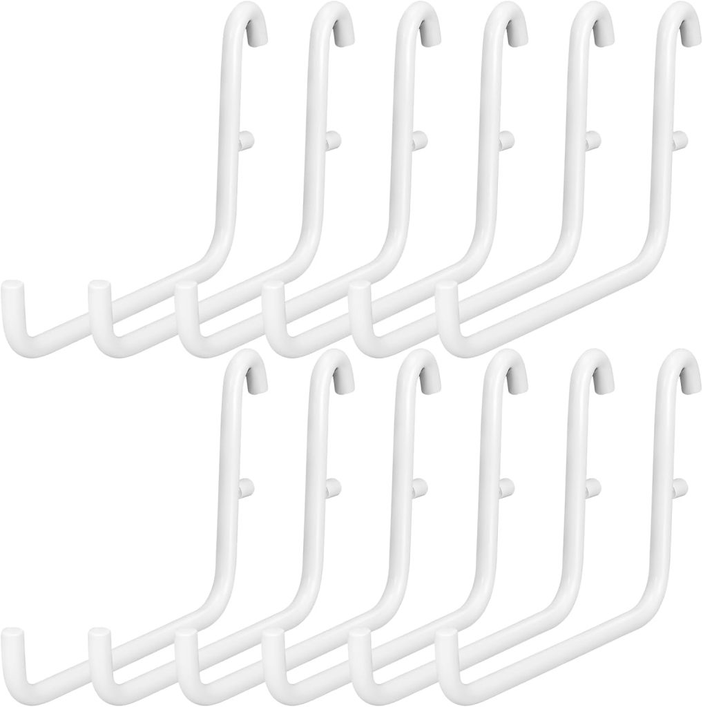 6 PCS Metal Utility Hangers, Compatible with IKEA Skadis, White Long Single Arm Pegboard Holders for Home Garage Workshop Kitchen Office and Craft Room Storage