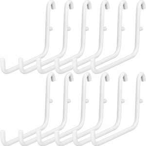 6 PCS Metal Utility Hangers, Compatible with IKEA Skadis, White Long Single Arm Pegboard Holders for Home Garage Workshop Kitchen Office and Craft Room Storage - Image 1