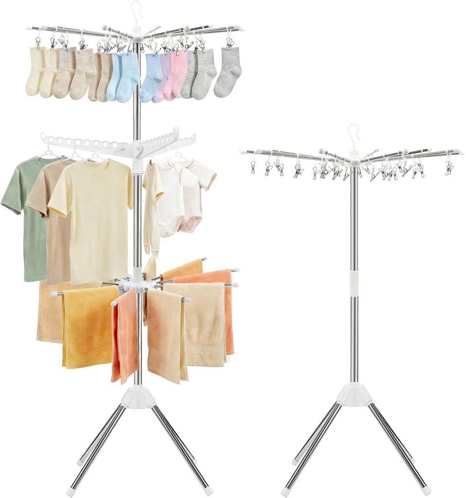 Three-Tier Rotating Portable Clothes Drying Rack