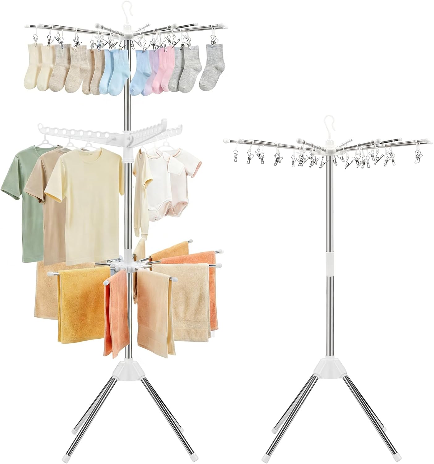 Three-Tier Rotating Portable Clothes Drying Rack - Image 1