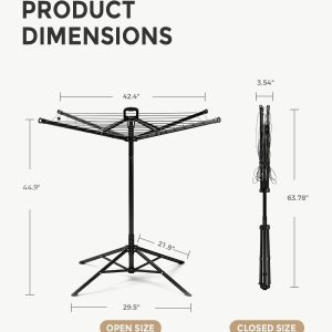 Four-Arm Black Foldable Rotary Clothes Drying Rack, 65 ft - Image 1