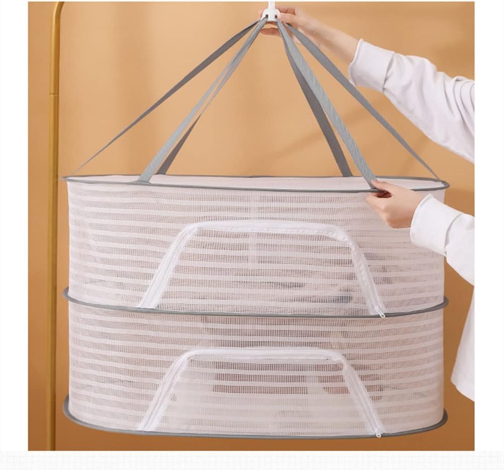 Zippered Hanging Mesh Laundry Drying Basket, 60 cm