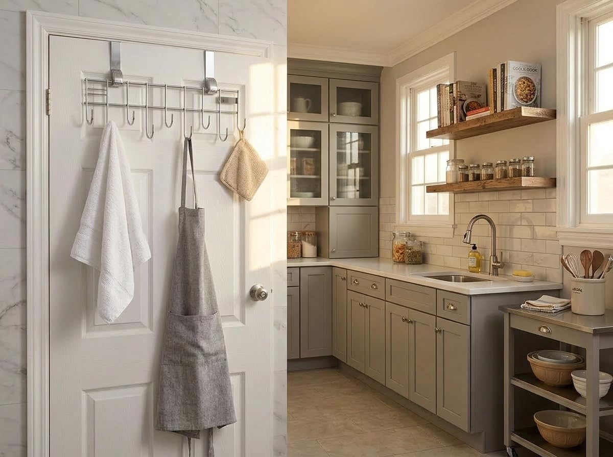 Wall-Mounted Hook Rail Stainless Steel Towel Bar with Hanging Hooks for Bathroom and Kitchen | Utensil Hanger Organizer | Silver (Pack of 1) - Image 2