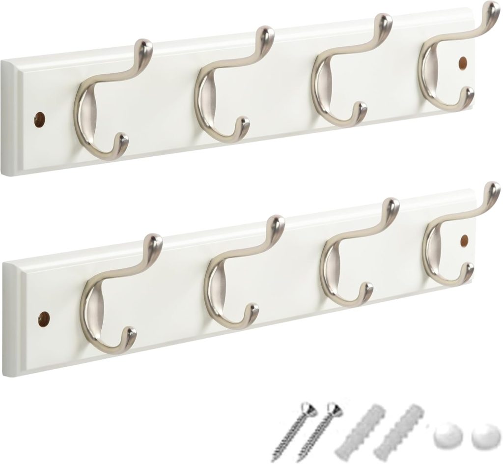 Coat Hooks for Wall - Stainless Steel Coat Racks (2 Pack) - Heavy Duty Coat Hook Wall Mounted - Premium Design Rust Free Coat Hanger for Clothes (Wooden Nickel)