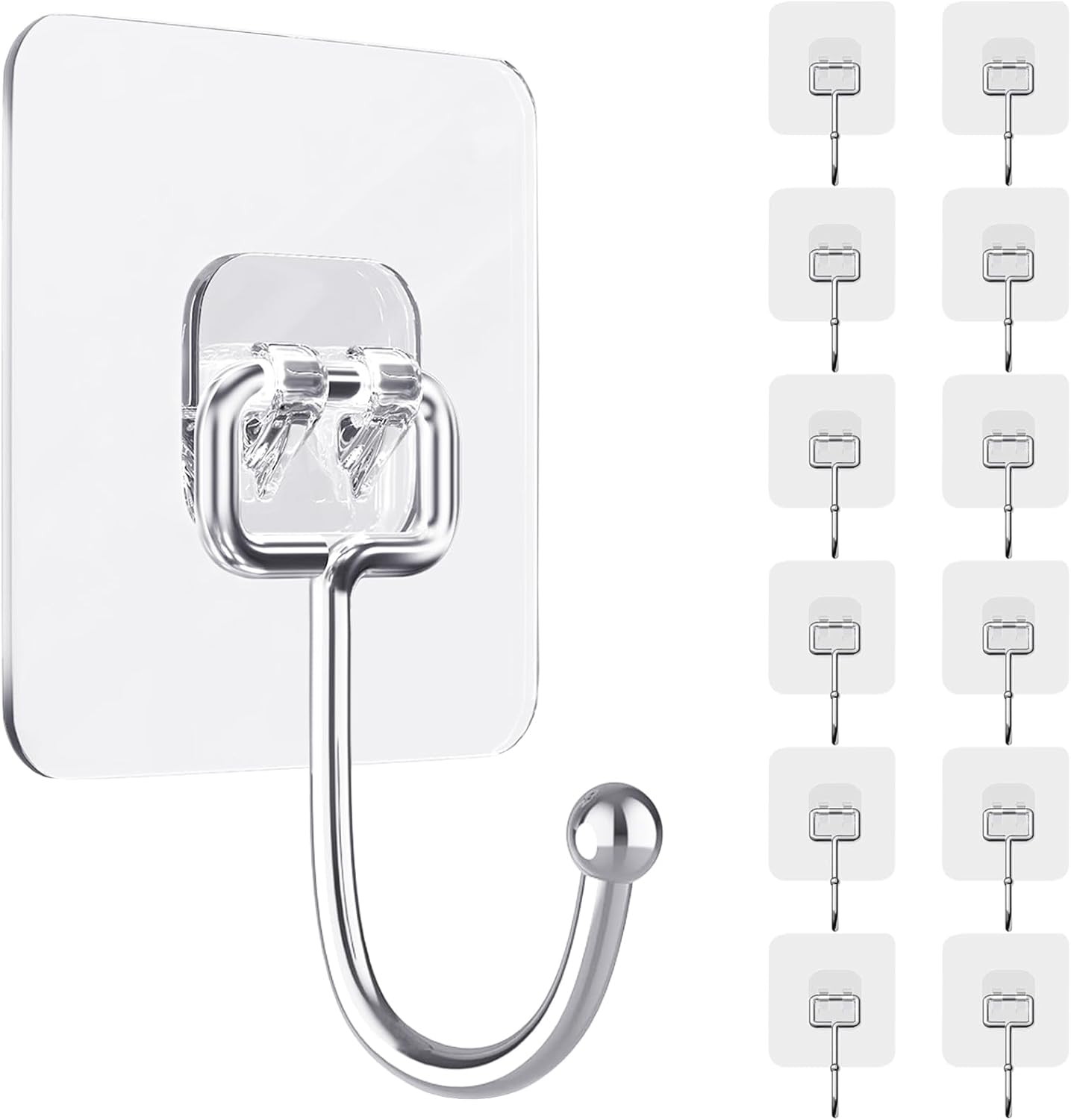 Adhesive Wall Hooks for Hanging, 16 Pack Self Sticky Hooks Heavy Duty 22lb Clear, Removable Shower Hook No Damage for Towel Key Coat Wreath Picture Outdoor Ceiling Bathroom Kitchen, Waterproof - Image 6